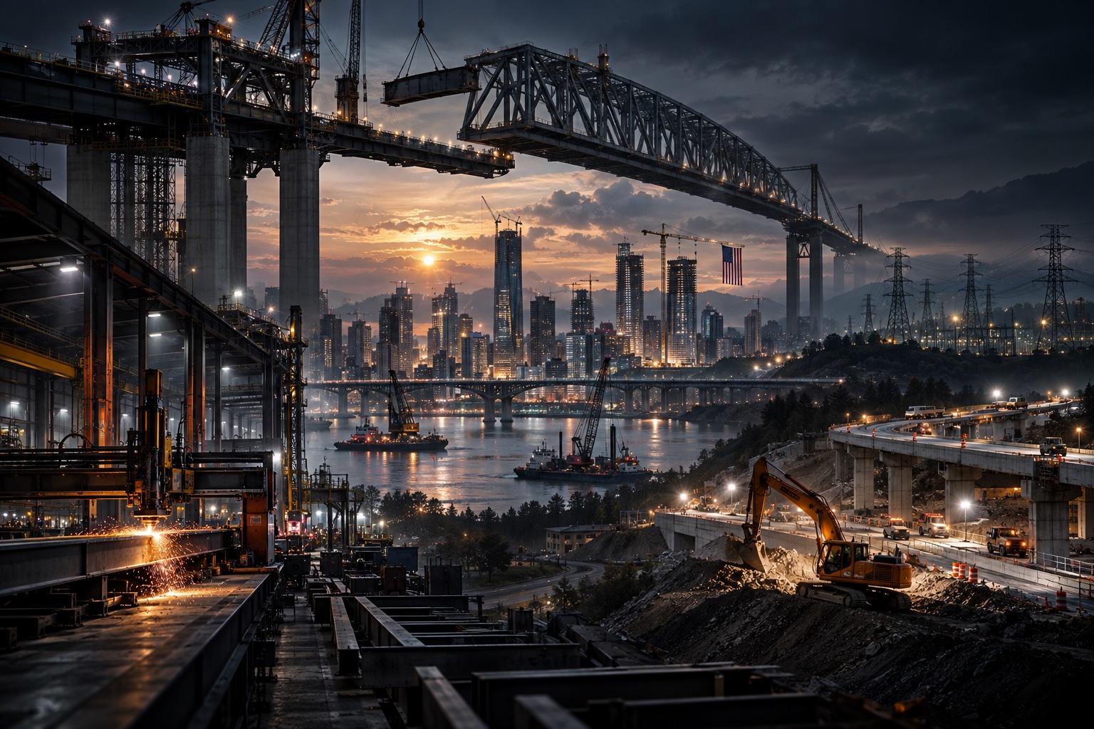 Commercial trucks and infrastructure across American transportation routes