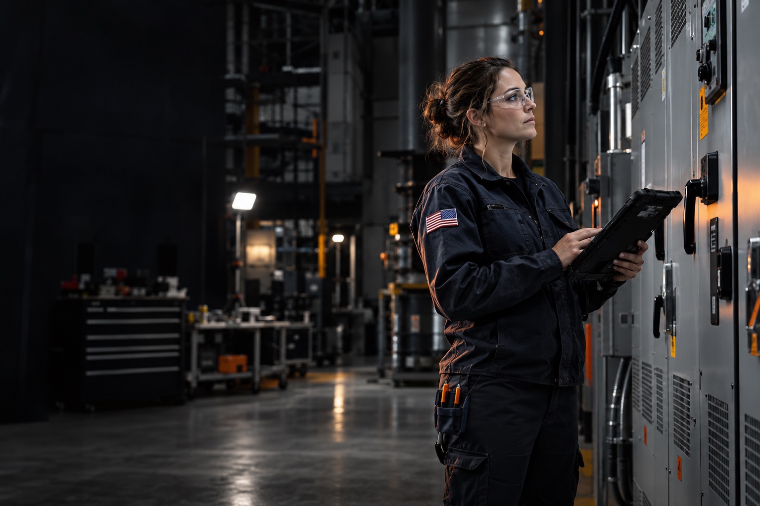 Electrician working on an industrial electrical installation